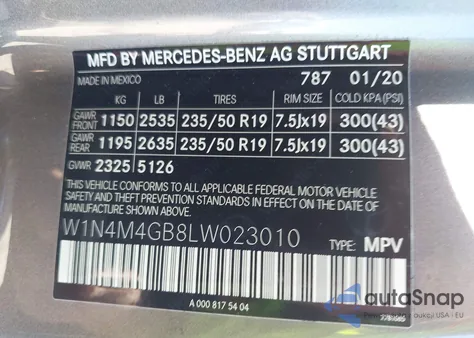 2020 Mercedes-Benz Glb 250 из США, поврежденный, VIN W1N4M4GB8LW023010